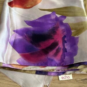 Vintage Echo Vibrant Purple and Pink Floral Silk Scarf - Perfect for the Spring